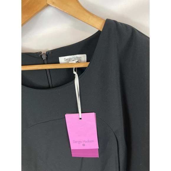 New SERGIO HUDSON  Dress Strong Shoulder Midi A-Line Black plus Size 2X - Picture 3 of 6